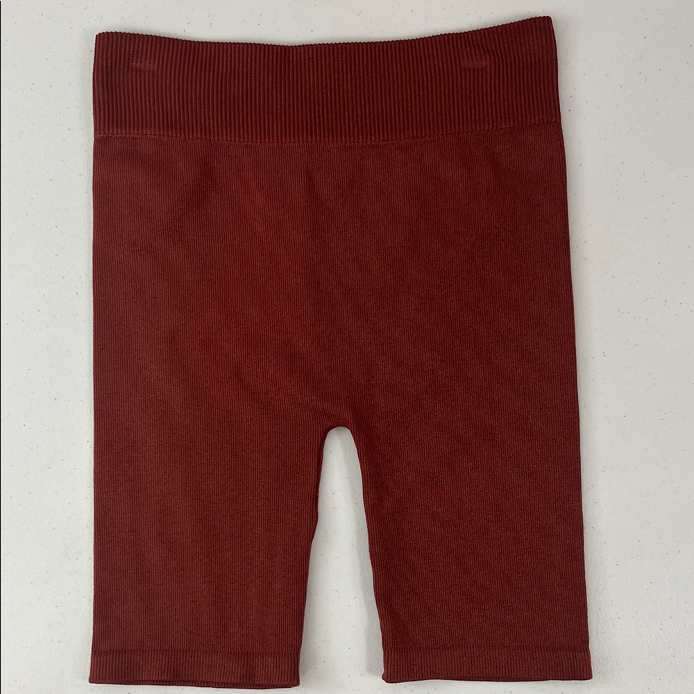 Bozzolo Ribbed Knit Stretch Bike Shorts Fall Rust Color Size Small